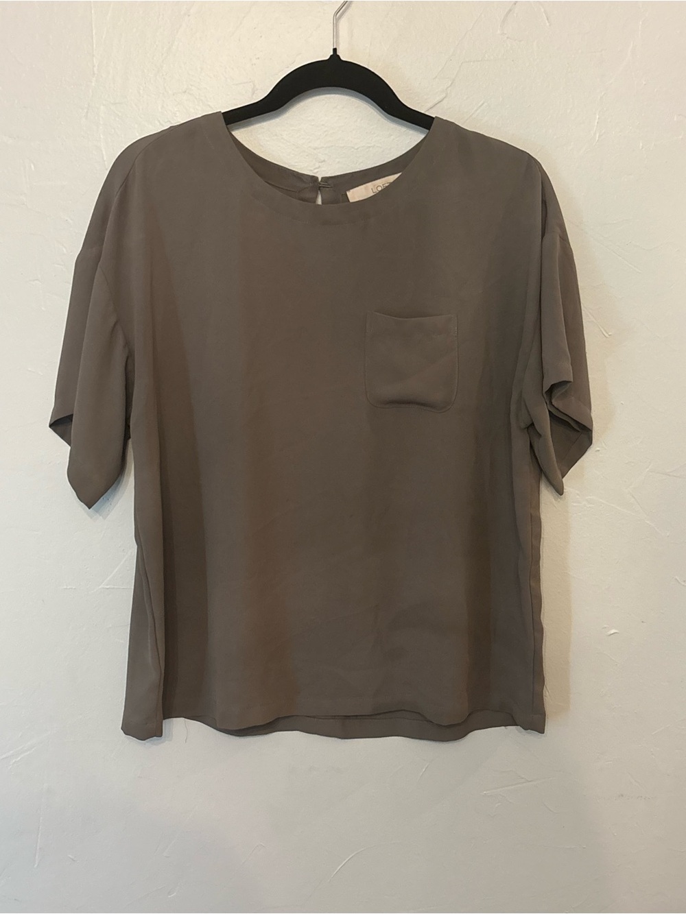LOFT Taupe Crewneck Short-Sleeve Pocket Top